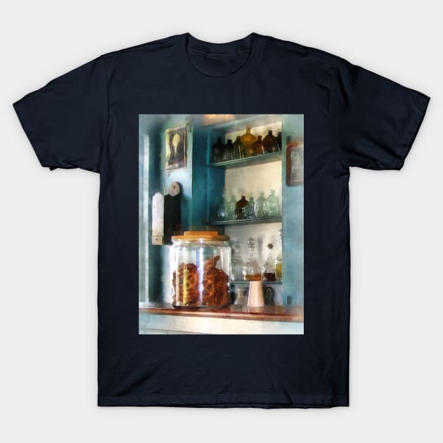 Candy Stores - Big Jar of Pretzels T-Shirt by SusanSavad